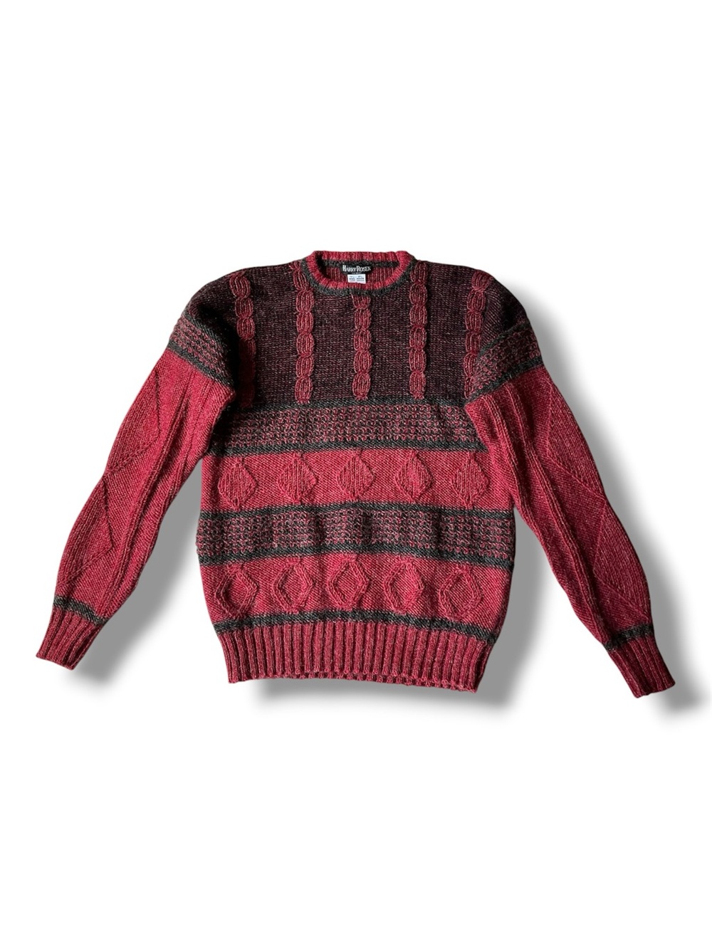 Vintage Harry Rosen Wool & Mohair Blend Cable Knit Sweater in Red & Black Size L - Picture 2 of 9